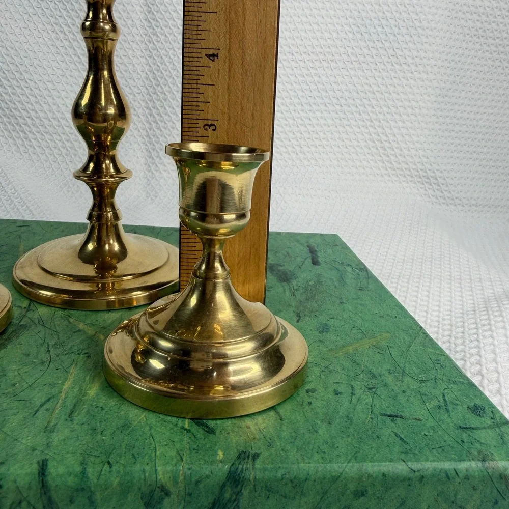 VTG Brass Candlestick Holders Set of 3 Graduated Taper Gold Made in Japan India